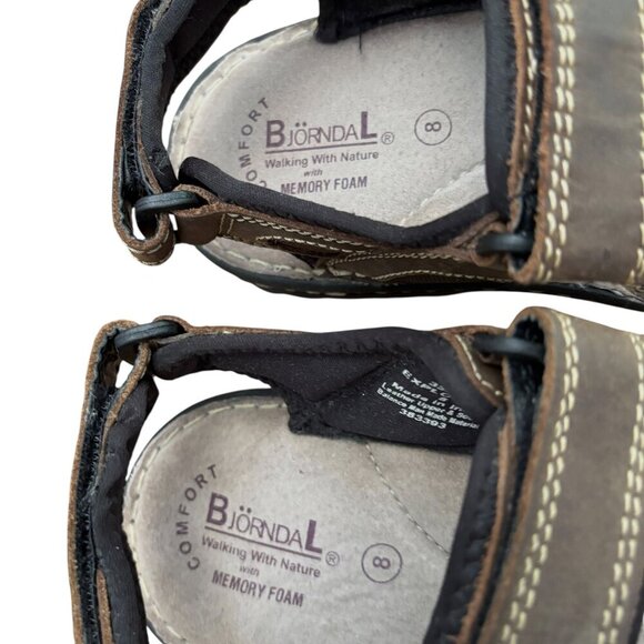 BIÖRNDAL Mens Leather Sandals Size 8 Adjustable Straps Top and Back Memory Foam - Picture 7 of 10